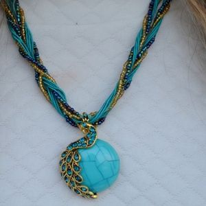 Peacock Turquoise Stone Pendant /  Necklace.